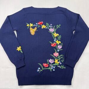 CynLes Shirlee Designs Vintage floral embroidered  Women's Sweater Small 60’s